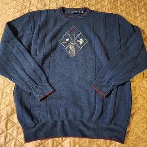 Vintage Mens Pinnacle Knitted Embroidered Golf Sweater Size Medium NWOT
